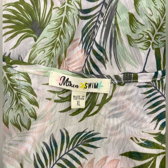 Miken • SWIM Leaf Printed Tie-Front Kimono Cover for Beach or Pool - Picture 13 of 15